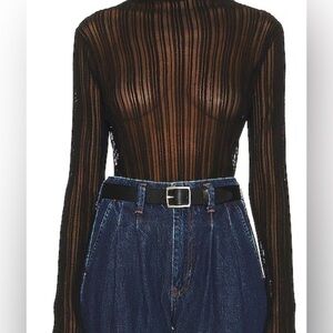 PIECES SHEER STRIPED THONG BLACK BODYSUIT LARGE